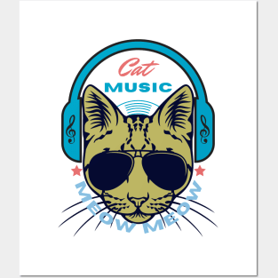 Cute Cat Listening Music With Headphone, Cat DJ, Crazy Cat Posters and Art